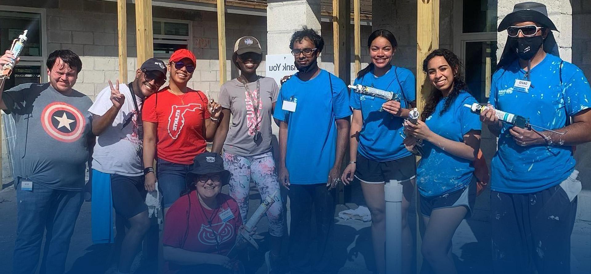 Students working on a home